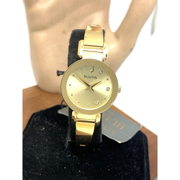 Bulova Women's Watch 97P164 Marc Anthony Quartz Bangle Petite Diamond Gold Dial - Picture 1 of 14